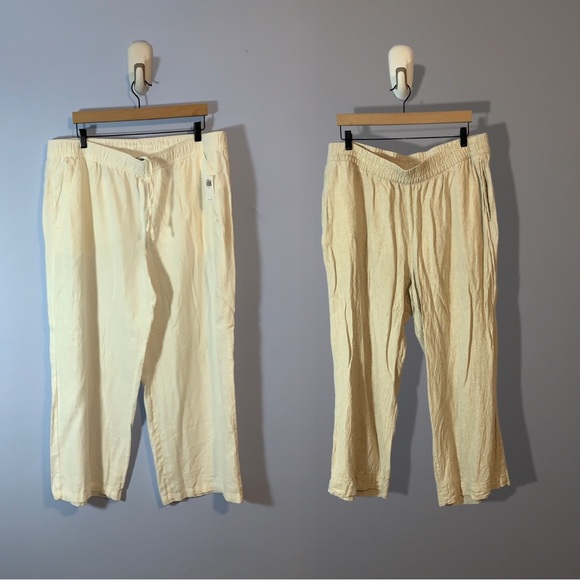 Old navy lot of 2 pairs linen pull on pants tan and white nwt size XL Wide leg - Picture 1 of 9